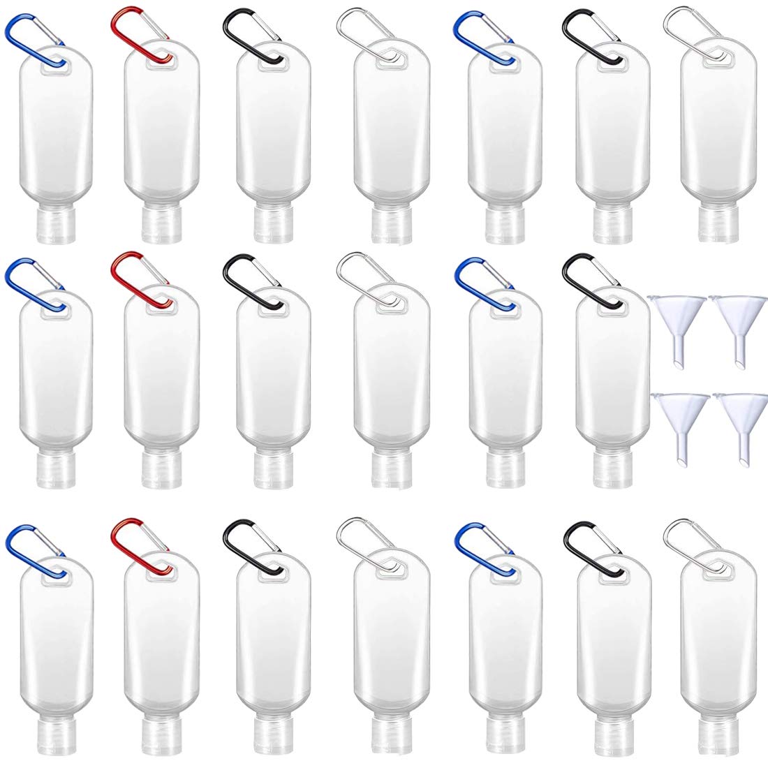 20PCS Portable Travel Plastic Keychain Bottle Set 50ml Empty Leakproof Refillable