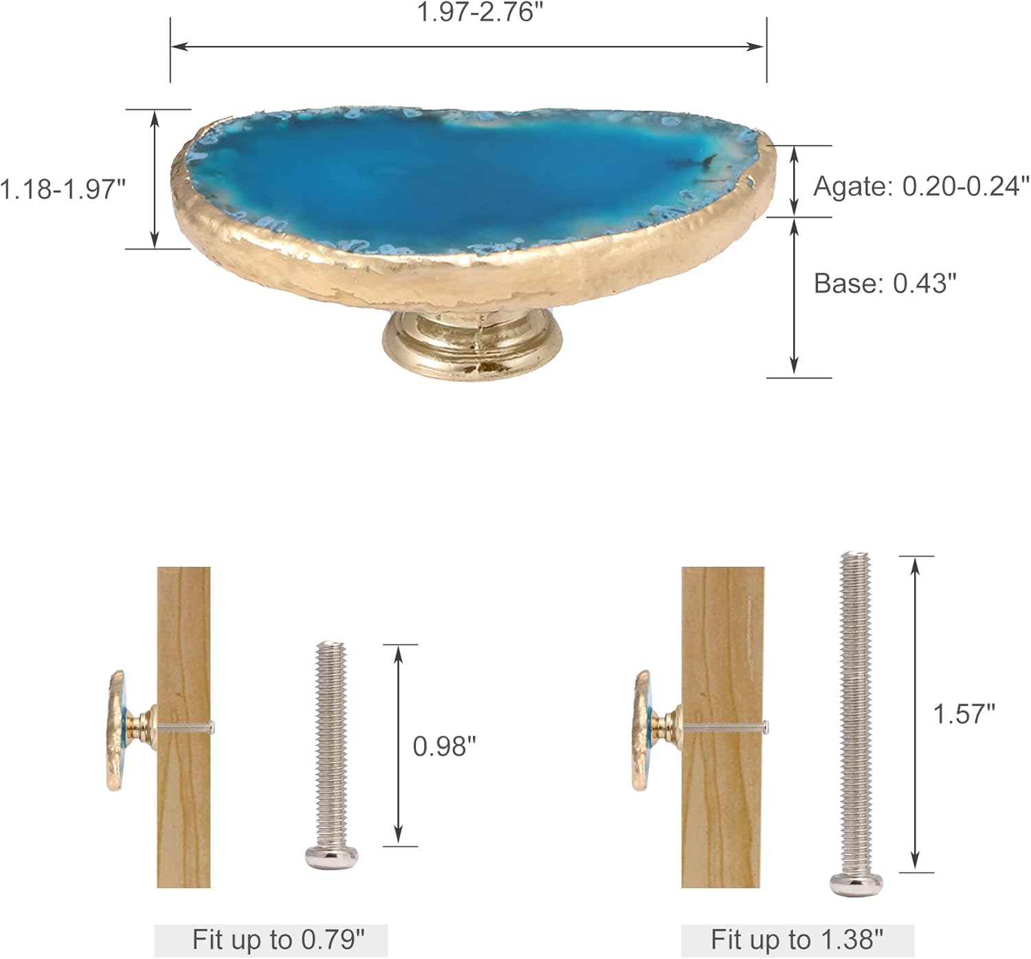 Malimali Unique Blue Agate Cabinet Knobs and Pulls Set of 4,Knobs for Cabinets and Drawers Gold Dresser Knobs Bifold Door Knob for Closet Kitchen Cupboard