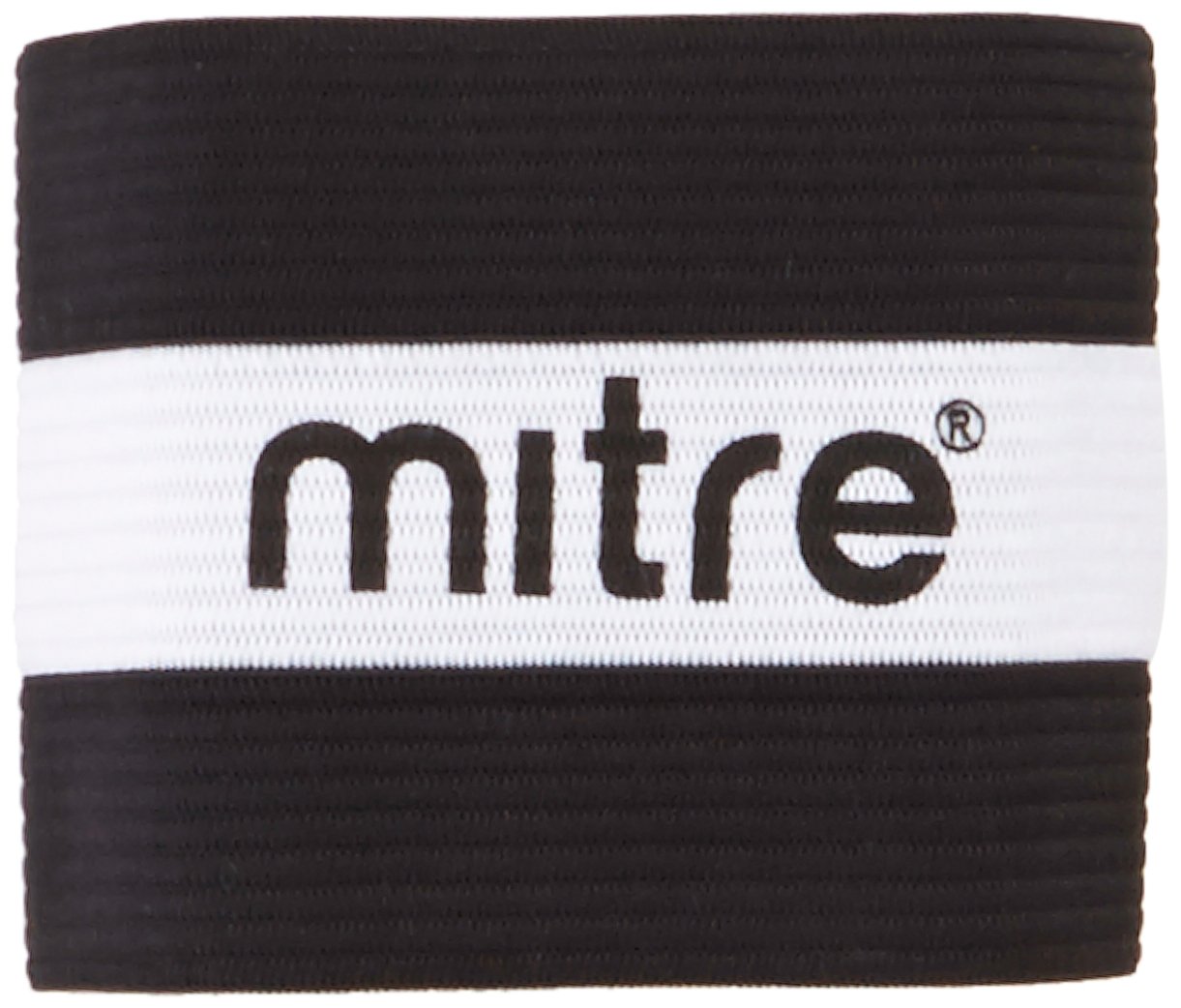 Mitre Captain's Armband | Elastic Arm Band | Suitable for Football, Rugby, Netball, Hockey, Black/White, S