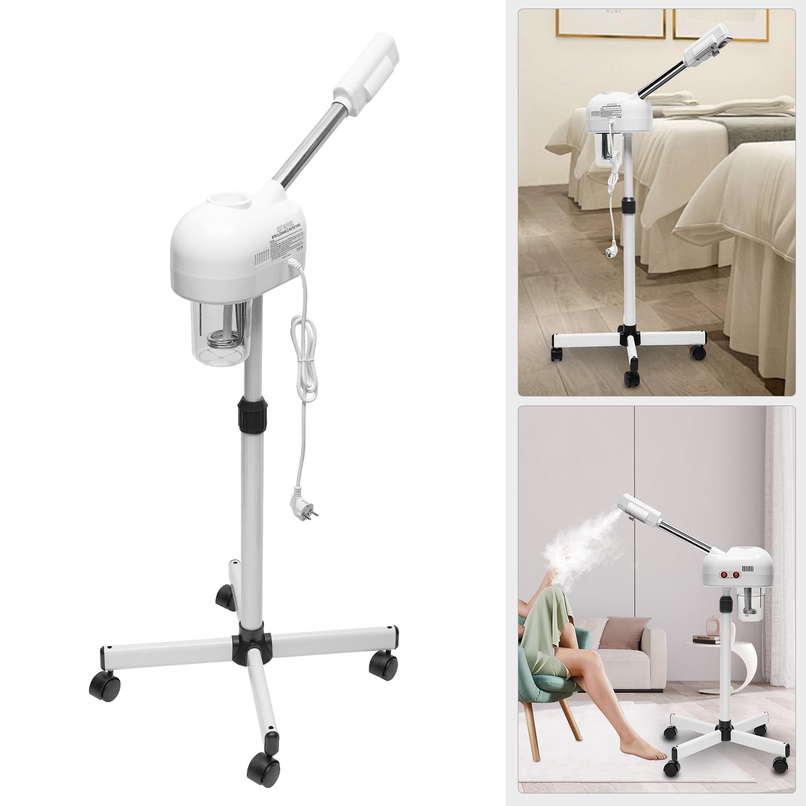 Evaporatore facciale 2 in 1, vaporizzatore viso verticale, 800 W, sauna facciale, altezza regolabile, bianco, strumento di bellezza per famiglie, saloni di bellezza, spa