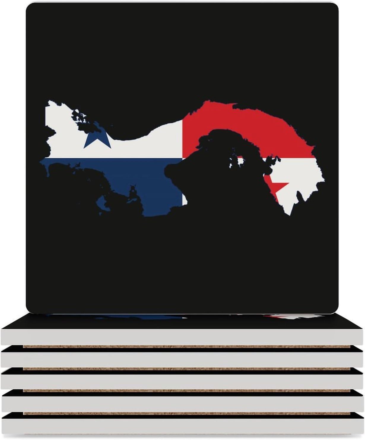 Flag Map of Panama Funny Ceramic Coasters for Drinks Absorbent Cup Holder Tabletop Protector with Cork Base