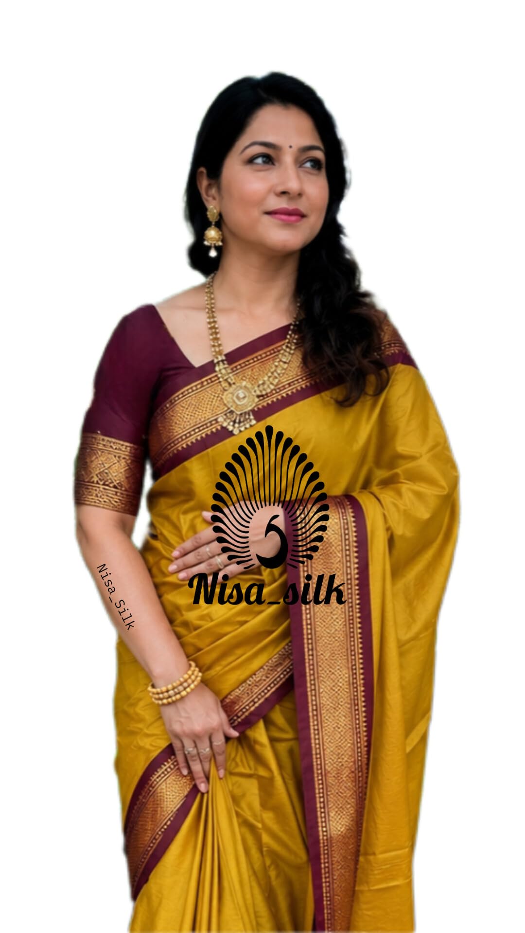 Women's Paithani, Kanjivaram Cotton Silk Saree, Yellow Maroon-image-45