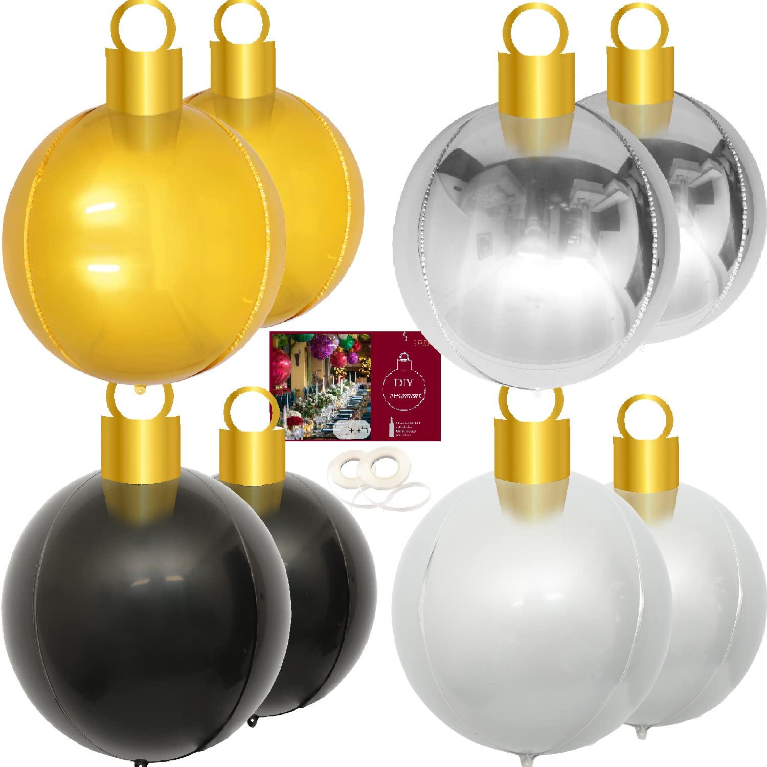 Eanjia XL Christmas Balloon Ornaments 8Count 40x58cm DIY Oversize Inflatable Christmas Hanging Ornaments for Indoor Window Display Xmas Tree Decoration Christmas Bauble (Gold/Silver/Black/White)