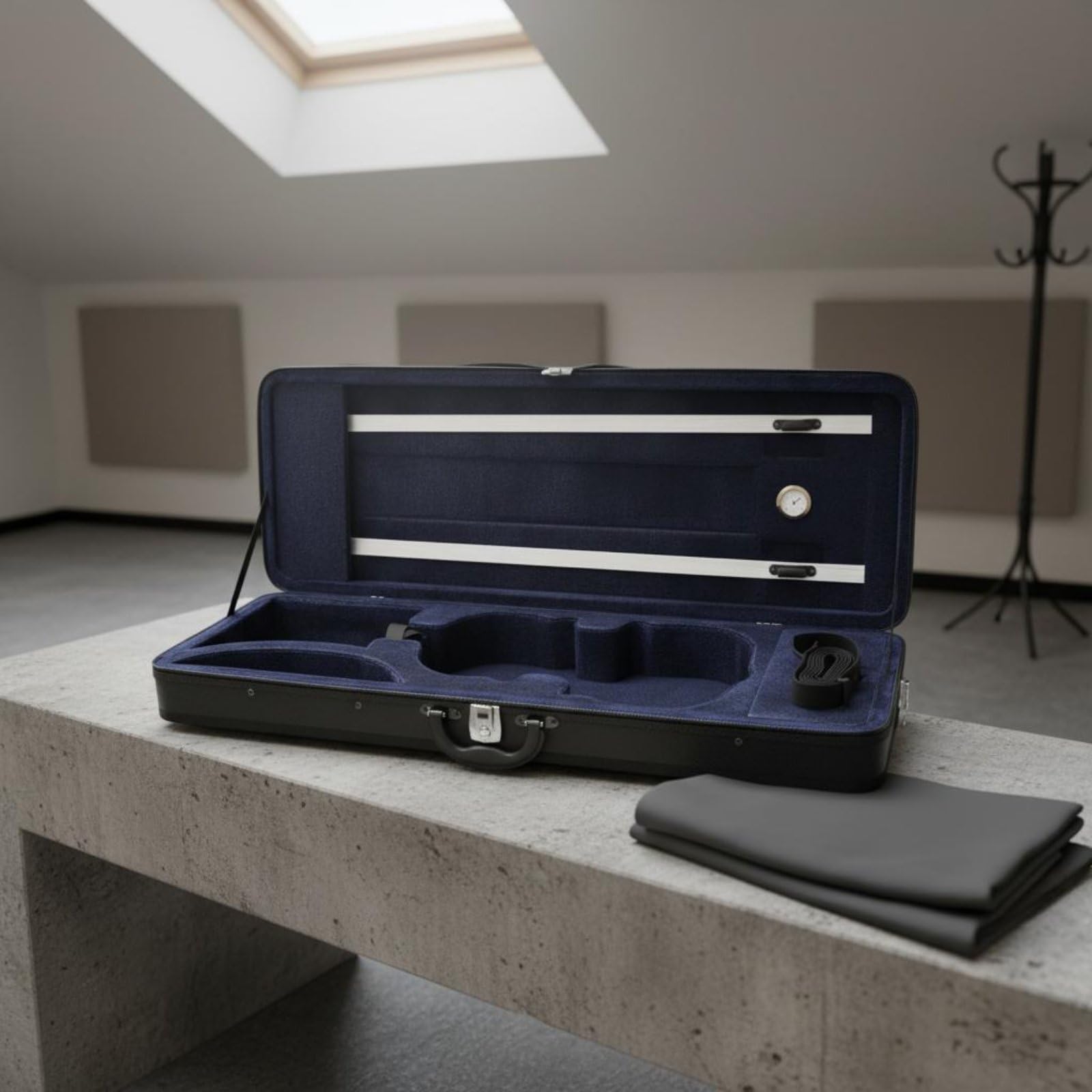 Harilla Custodia Violino 4/4 Custodia Rigida Custodia Leggera Custodia Imbottita con Igrometro Rivestimento in Tela Rinforzato con Tracolle E Maniglia Adatta per Conservatorio Prove Tour