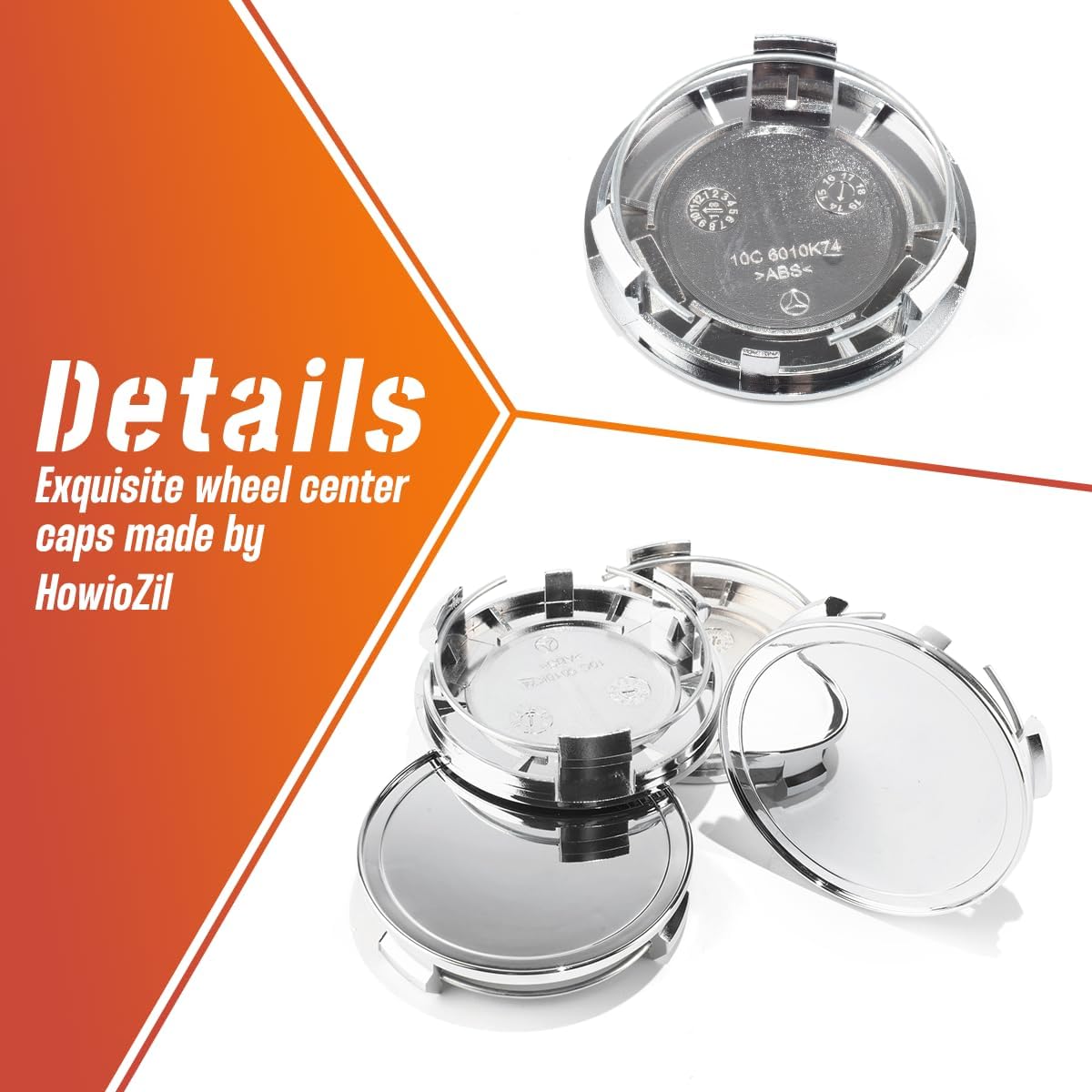 4Pcs 75mm(2.95in) Wheel Center Caps Wheel Rims Replacement 610C 6010K74 2204000125 S2A-NO S2A-JO S2A-AO Chrome Hub Caps, Compatible with C B S A E GLK SLK R GLC G ML S2000 Rim Caps
