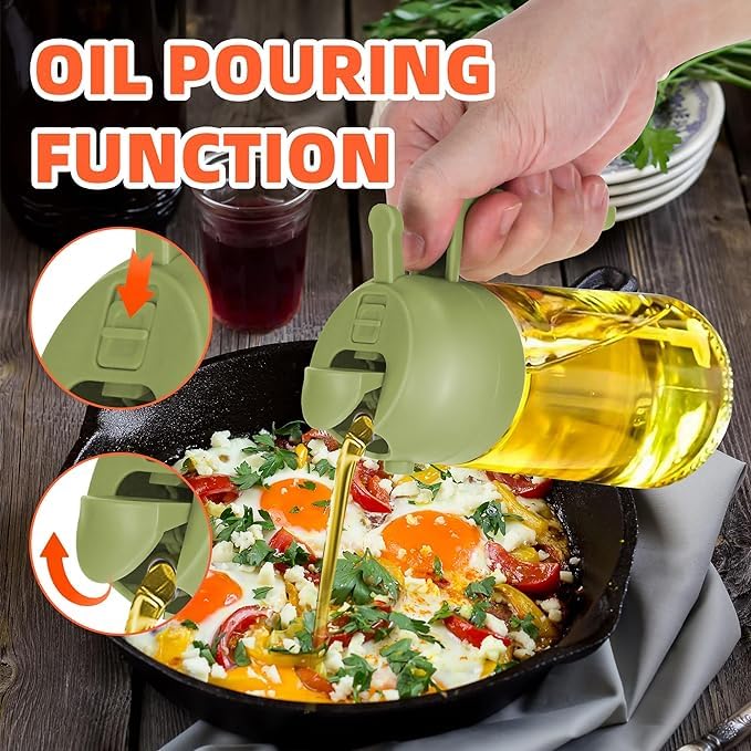 Image of Glass Oil Sprayer And Dispenser Bottle, 2 In 1 Dual-Use Olive Oil Mist Sprayer and Container jar for Cooking, Air Fryer, Salad, BBQ, Roasting, Grilling Oil Pots For Kitchen(500ml)