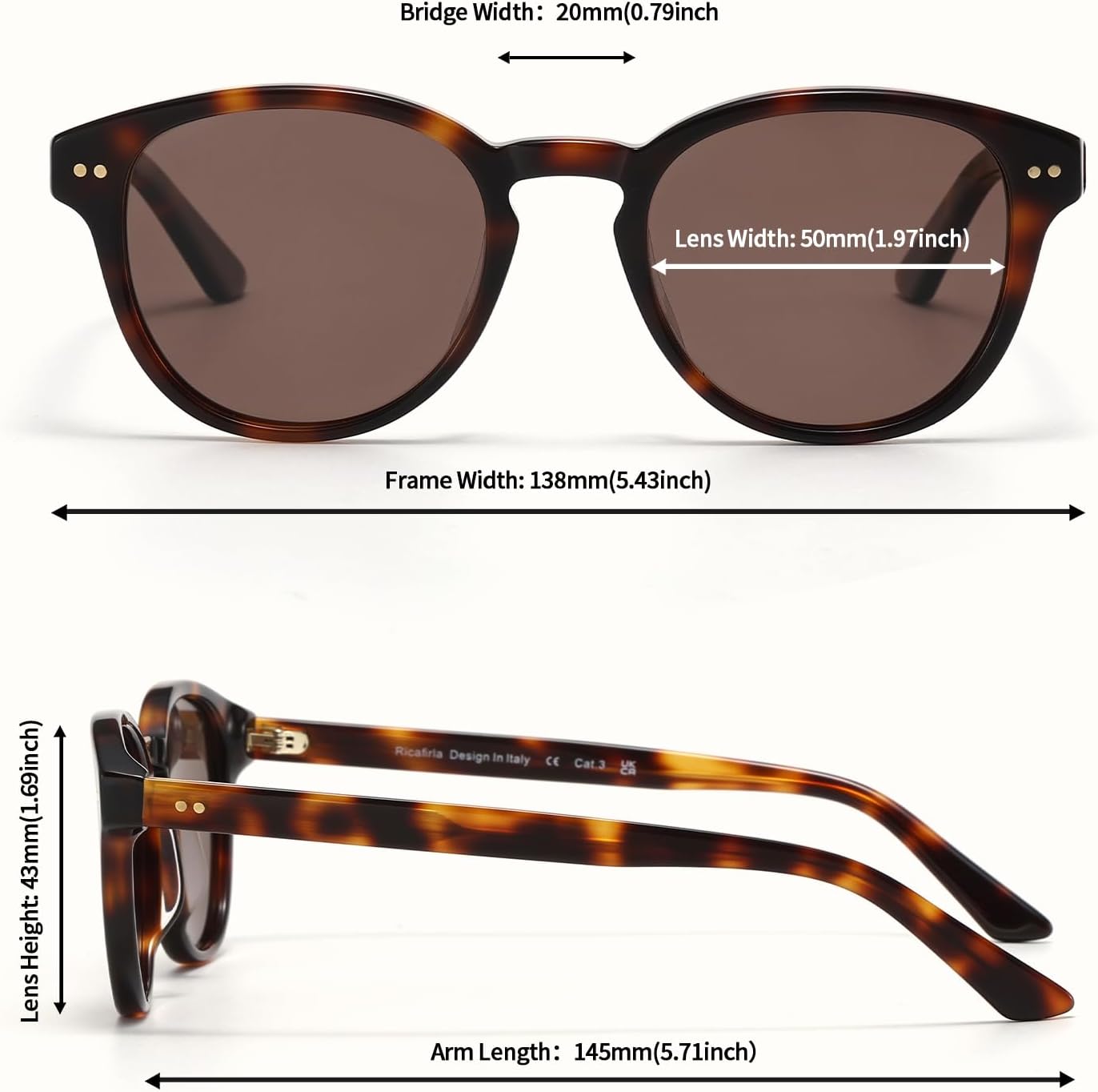 Polarized Sunglasses for Women Small Face, Classic Retro Round Acetate Frame UV400 Protection Sunglasses