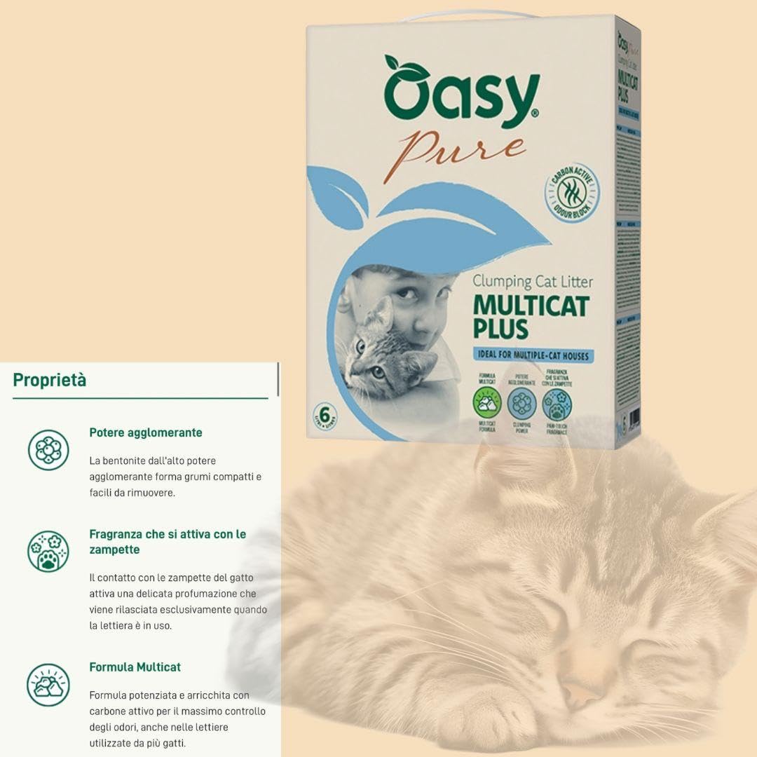 Arenero Oasy para gatos Multicat Pure, arena súper aglomerante para gatos de todas las edades y tamaños, perfumada | 1 paquete de 10 litros.