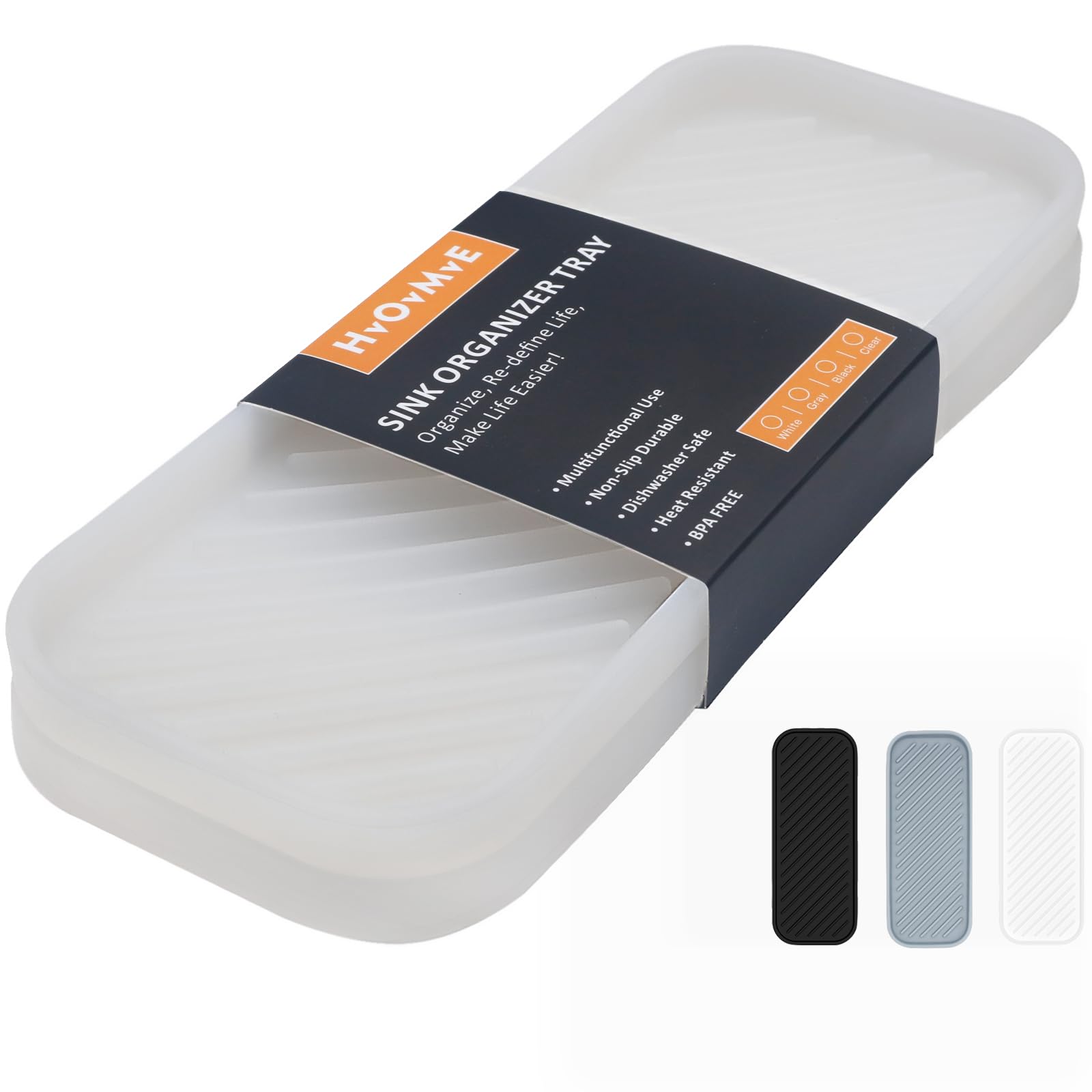 HvOvMvE Vassoio organizer in silicone, porta sapone e spugna per lavello da cucina, bagno, vassoio portaoggetti per scopino, dispenser di sapone, accessori per lavare i piatti, confezione da 2 pezzi,