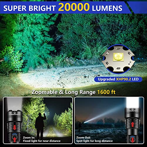 High Power Rechargeable Flashlight Led High Lumens, Super Bright 20000 Lumens Xhp90 Tactical Handheld Flash Light, Powerful Emergency Linternas, Waterproof, Long Lasting, For Hiking Camping Gift #TOP1