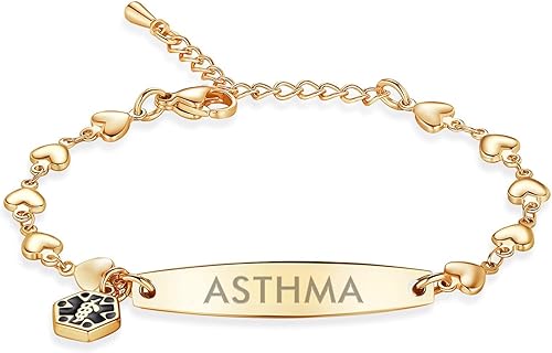 Miniatura 27 de mnmoom Pulseras de alerta médica para mujeres 6.5-8 pulgadas ajustables corazón links pulseras médicas con grabado