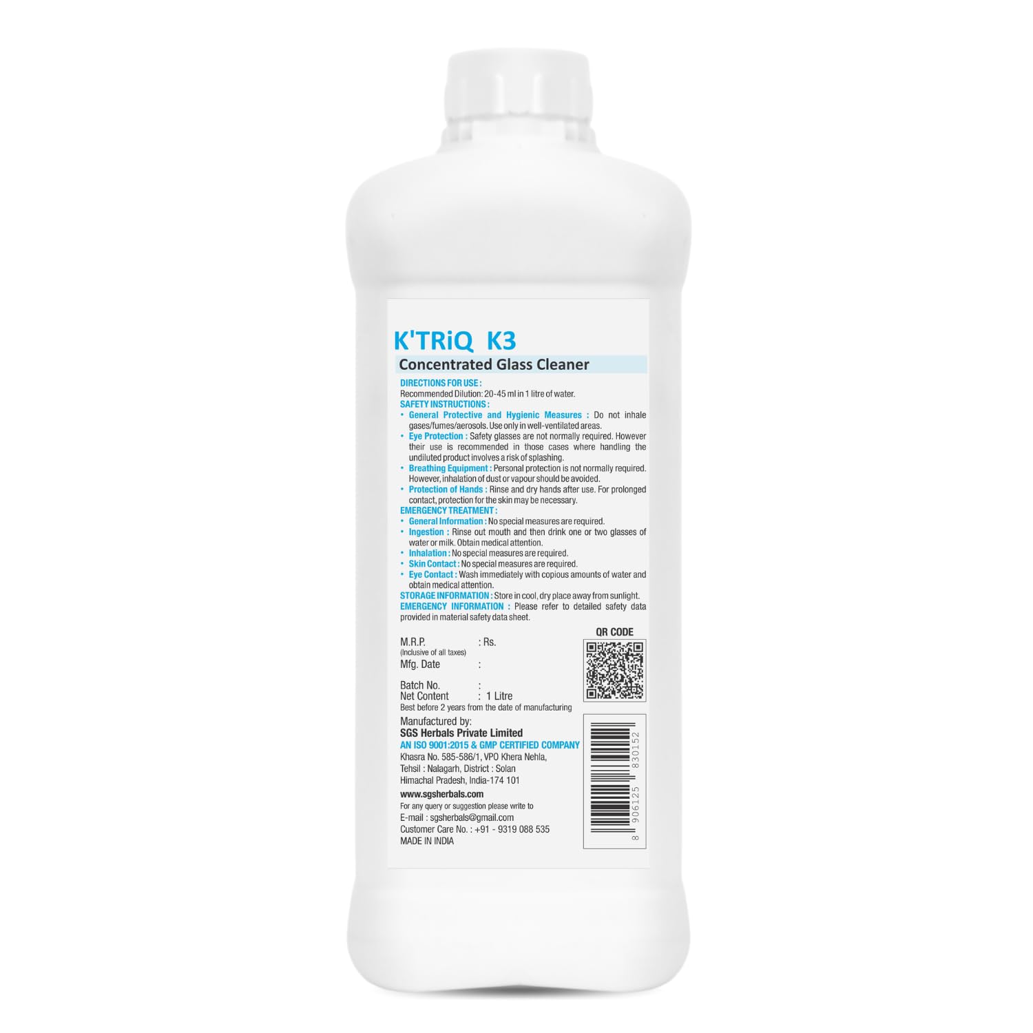K'TRiQ K -3 Glass and Surface Cleaner Liquid, 1 Litre Refill Pack(3pcs), |India's #1 Industrial Glass Cleaner for Car, Kitchen and Home Surfaces | Multi-Glass Surface Cleaner 1