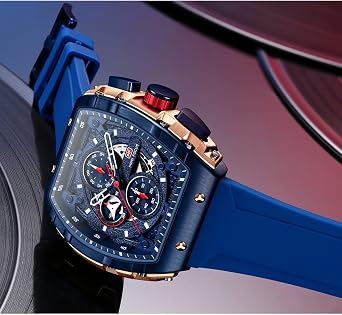 MF MINI FOCUS Watches Men Watches Fashion Hollow Big Dial Luminous Waterproof Sport Analog Quartz Business Chronograph Mens Watch Blue Silicone Strap Dress Watch