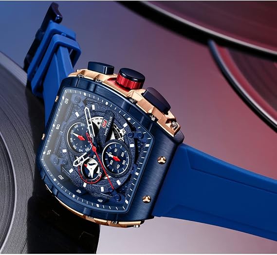 MF MINI FOCUS Watches Men Watches Fashion Hollow Big Dial Luminous Waterproof Sport Analog Quartz Business Chronograph Mens Watch Blue Silicone Strap Dress Watch