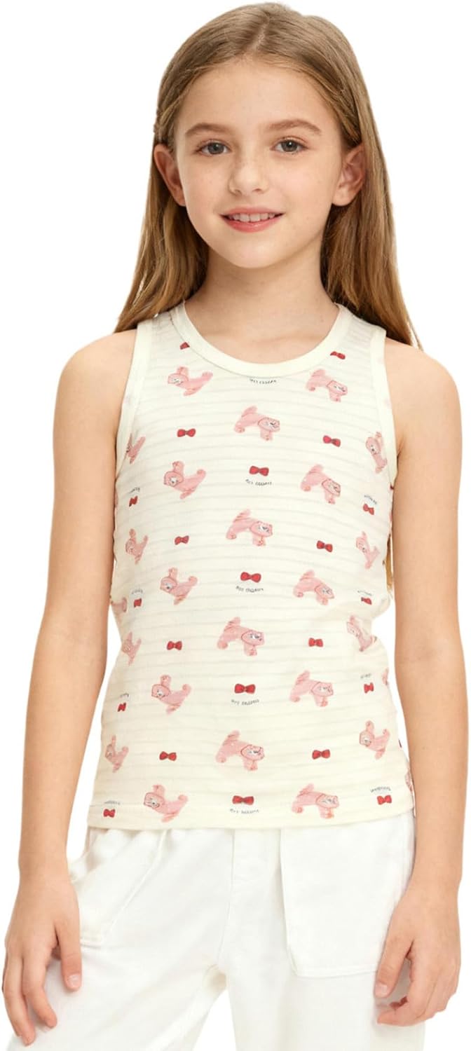 Kids Toddler Girls Sleeveless Soft Cotton Camisoles Undershirts Cartoon Prints Exercise Athletic Vest