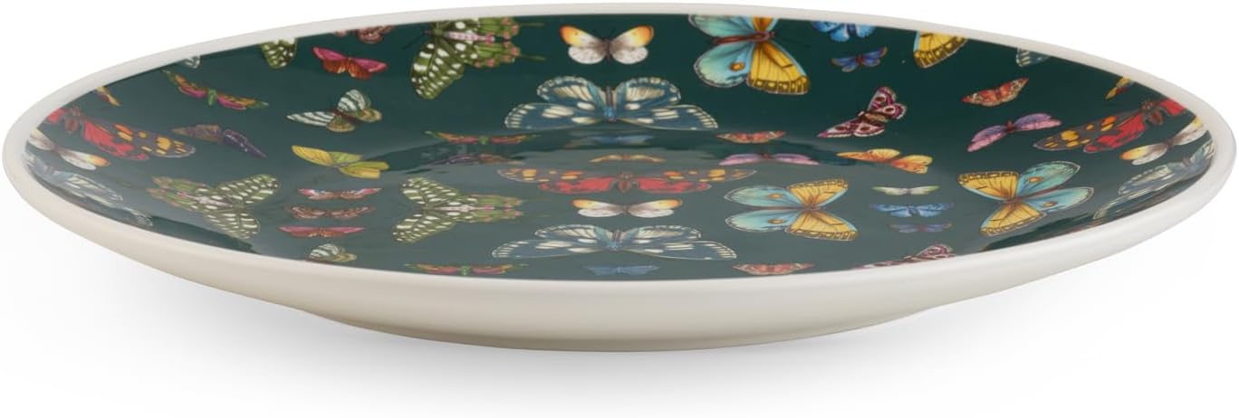 Spode Botanic Garden Harmony 12" Coupe Plate, Papilio Butterfly Accents - Green Porcelain Dish for Tableware & Picnic - Dishwasher & Microwave Safe, Floral Spring Dinnerware