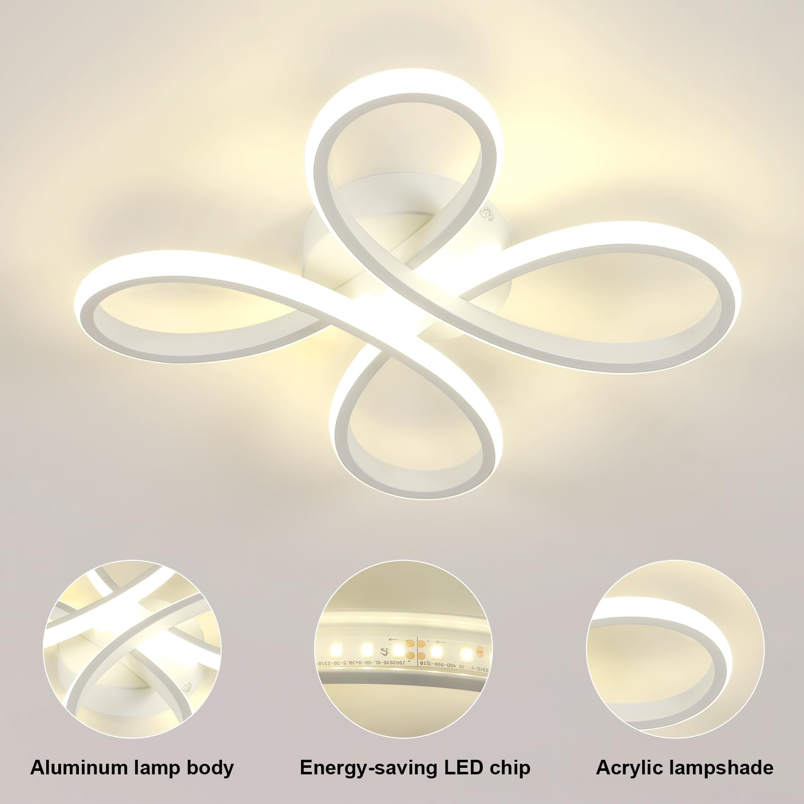 Comely Plafoniera LED Moderna, 30W 3500LM Lampada da Soffitto Moderna Fiore Design, Bianco Lampadario LED in Acrilico per Camera da letto, Sala da Pranzo, Balcone, Cucina, 4500K Luce Naturale