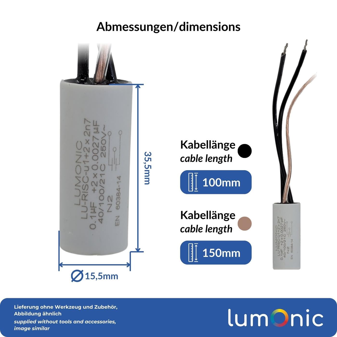 Image secondaire de Condensateur Antiparasitage Lumonic 0,1µF 250VAC Radial