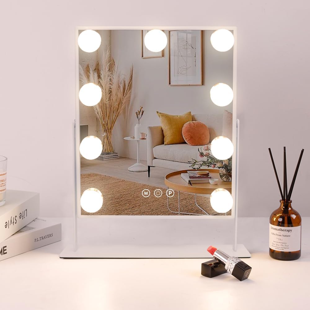 COOLJEEN Vanity Mirror with Lights, 9 Led Bulbs Lighted Makeup Mirror