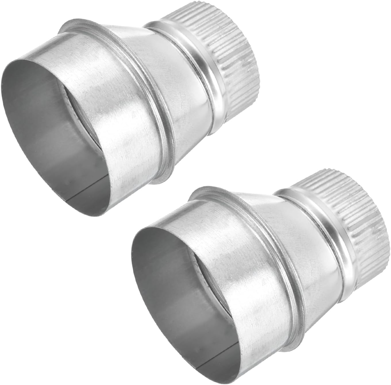 2 Pcs Eccentric Duct Reducer (4" to 3") - Galvanized Steel Crimped End Ducting Connector Increaser Round Air Duct Adapter Pipe Vent Inline Fitting for HVAC Ventilation, Silver
