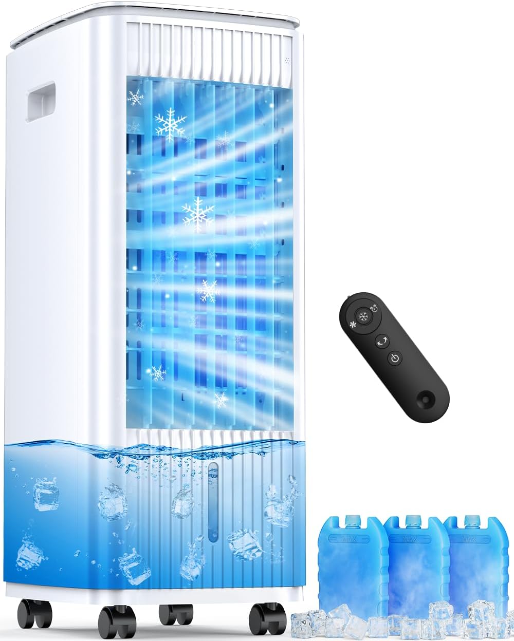 Windowless Portable Air Conditioner w/Dual Tanks for 24H Cooling, 28ft Remote & Smart Timer, 120° Oscillation Evaporative Air Cooler, 3-Modes&3-Speeds Swamp Cooler Air Conditioner for Bedroom