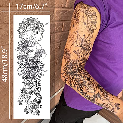 Image of Aresvns Flowers Temporary Tattoo Sleeves Full Arm Fake Tattoos for Women