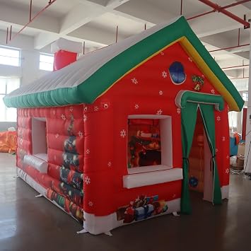 Portable Inflatable Christmas House Christmas Party Tent Santa Grotto Tent Room with White Light 13.2x10x11.5ft Inner/Outer Christmas Theme Printing