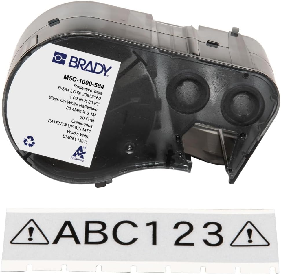 Brady Reflective Tape Label Tape for Label Printer BMP51/BMP53/M511 - Self Adhesive Printer Labels - Black on White (25,40 mm (W) x 6,10 m (L)) - M5C-1000-584