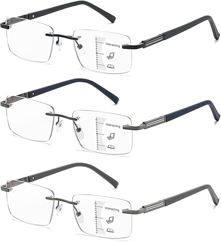 LKEYE Gafas de lectura progresivas multifocales para hombre, multifocales, sin línea, luz azul, para lectura de computadora, marco sin borlas,
