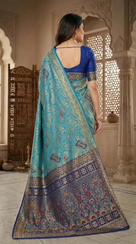 Image of C J Enterprise Women's Pure Soft Silk Saree With Blouse Piece For Wedding (Damru-Patola)