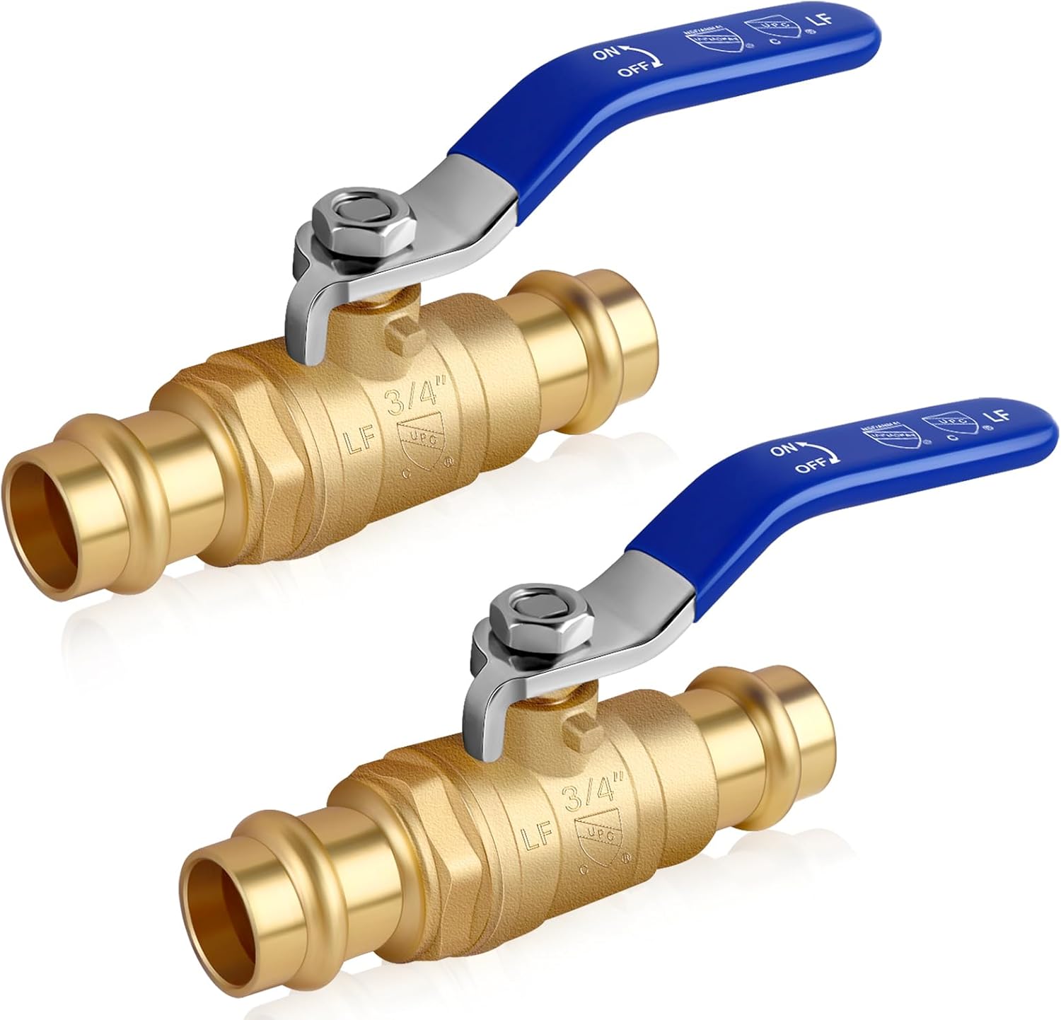 Boltigen 3/4 inch Lead-Free Brass Propress Ball Valve, 2 Pack Full Port Press to Press Fitting 3/4'' Shut Off Stop Valve Built in EPDM O-ring, For Copper Tubing Connection, with cUPC, NSF/ANSI 61