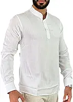 Camisa Social de Linho Masculina, camiseta bata premium verao praia carnaval ano novo leve confortavel na cor branca e Cáqui Slim seca rapido