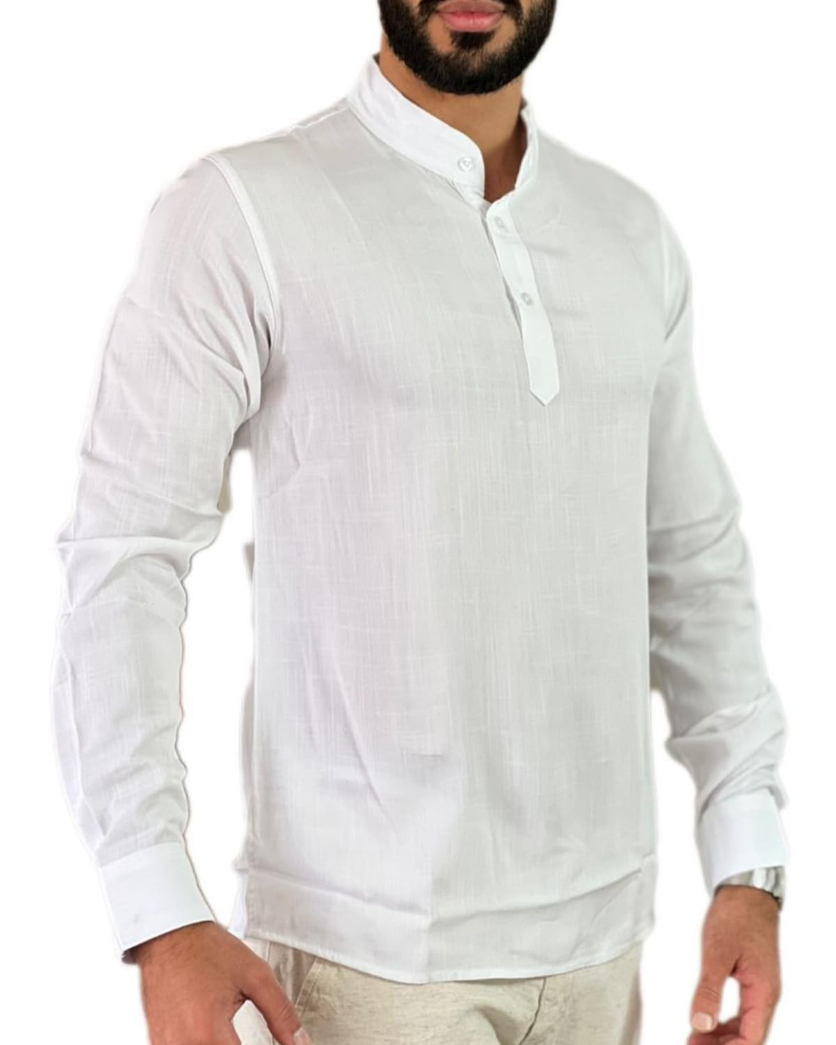 Camisa Social de Linho Masculina, camiseta bata premium verao praia carnaval ano novo leve confortavel na cor branca e Cáqui Slim seca rapido