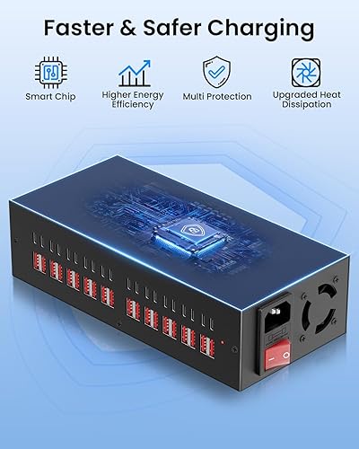 Miniatura 6 de Estación de carga USB  c de 300 W, 40 puertos (20 USB A y 20 puertos USB  C) Bloque de cargador USB, estación de carga rápida para múltiples