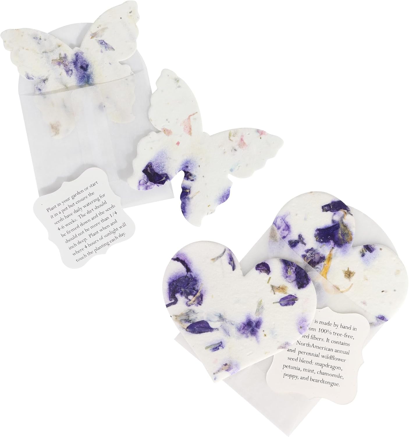Set of 24 Purple Heart and Set of 24 Purple Butterfly - Plantable Seed Paper Embedded with Wildflower Seeds for Bridal Shower, Wedding Gift, Birthday, & Other Milestone Celebrations