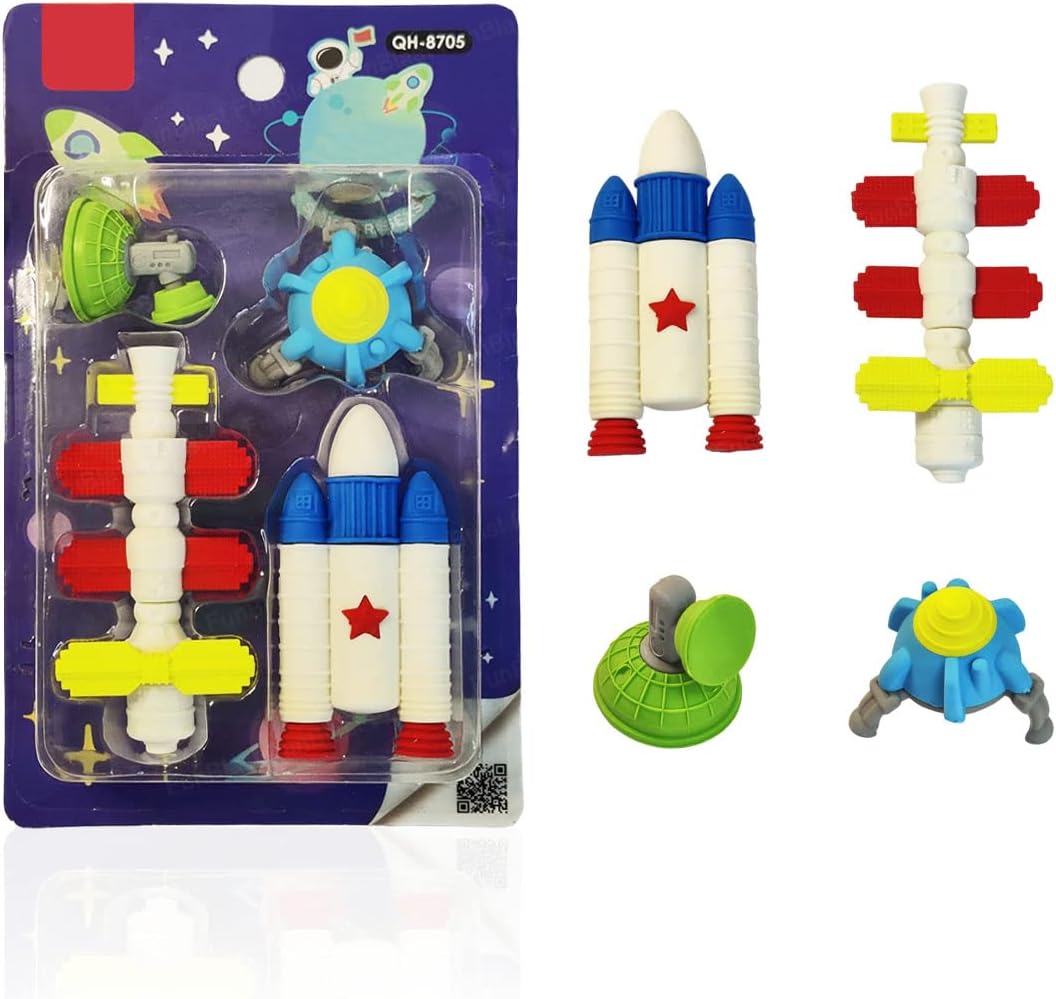 FunBlast Erasers for Kids, Space Rocket Theme Eraser Set for Kids, Eraser Set for Kids, Rubber Set for Kids, Stationary Set for Kids, Kawaii Erasers for Girls/Boys – (Multicolour)