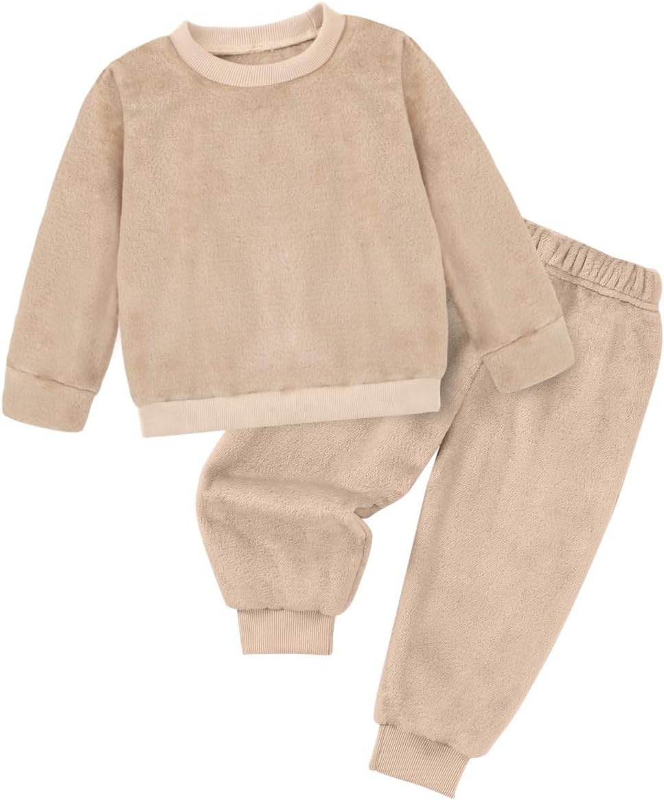 Weixinbuy Toddler Baby Boys Girls Pajamas Set Winter Warm Fall Outfits Set Fuzzy Fleece Pjs 2 Piece Lounge Set for Girls Boys