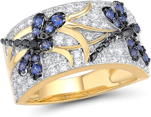 Santuzza Anillo de libélula chapado en oro de 14 quilates con circonita cúbica 925 anillo de mariposa