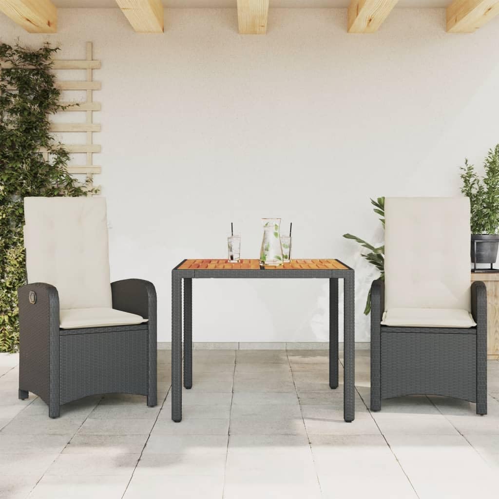 Salon de jardin 3 pièces polyrotin avec table en verre et 2 chaises réglables d'extérieur