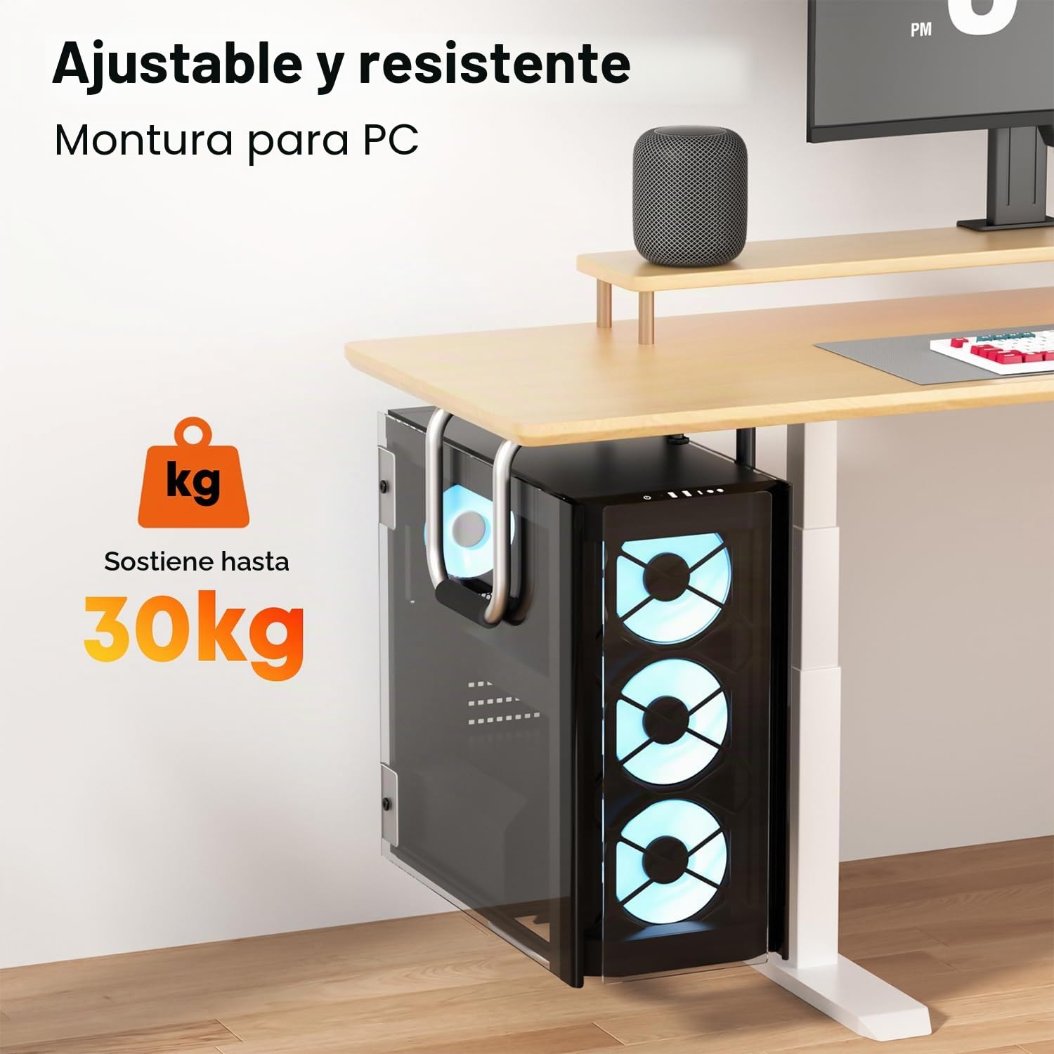 PUTORSEN Soporte pc CPU Bajo Mesa Ajustable Universal, Torre Heavy Duty con Almohadilla Protectora, Excelente Circulación de Aire para Casos de PC hasta 30kg