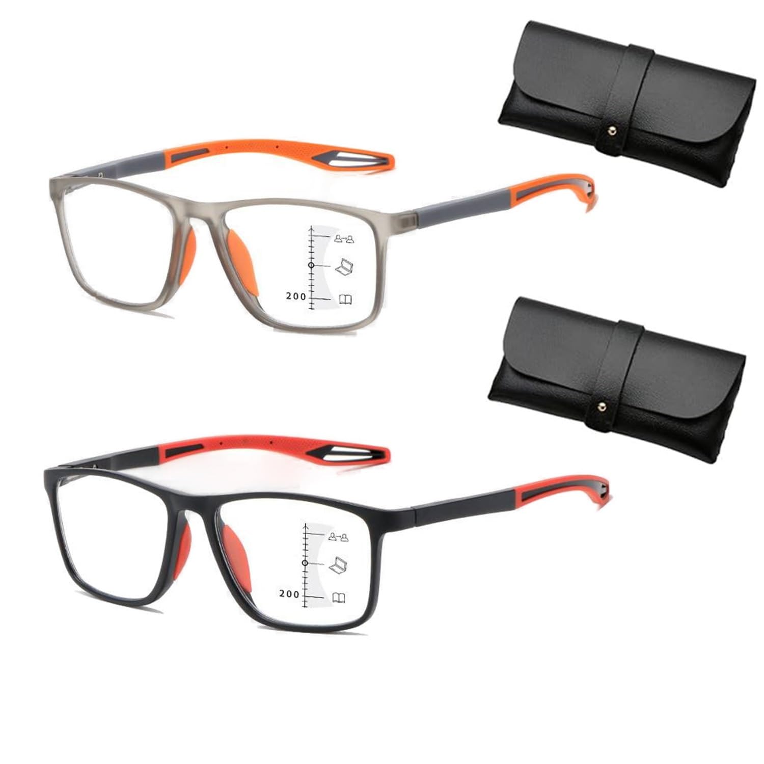 Aosrioylt Unisex Orange+Red Sport Intelligent Photochromic Progressive Bifocal Presbyopia Glasses, Chromoscope, Reading Glasses(,3.50)
