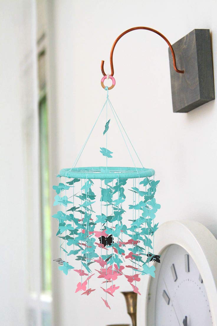 earthenmetal Nursery Mobile Butterfly Chandelier Dream Catcher Room décor Baby Gift(Pastel Pink & Teal Green, Made of Cardstock Paper)