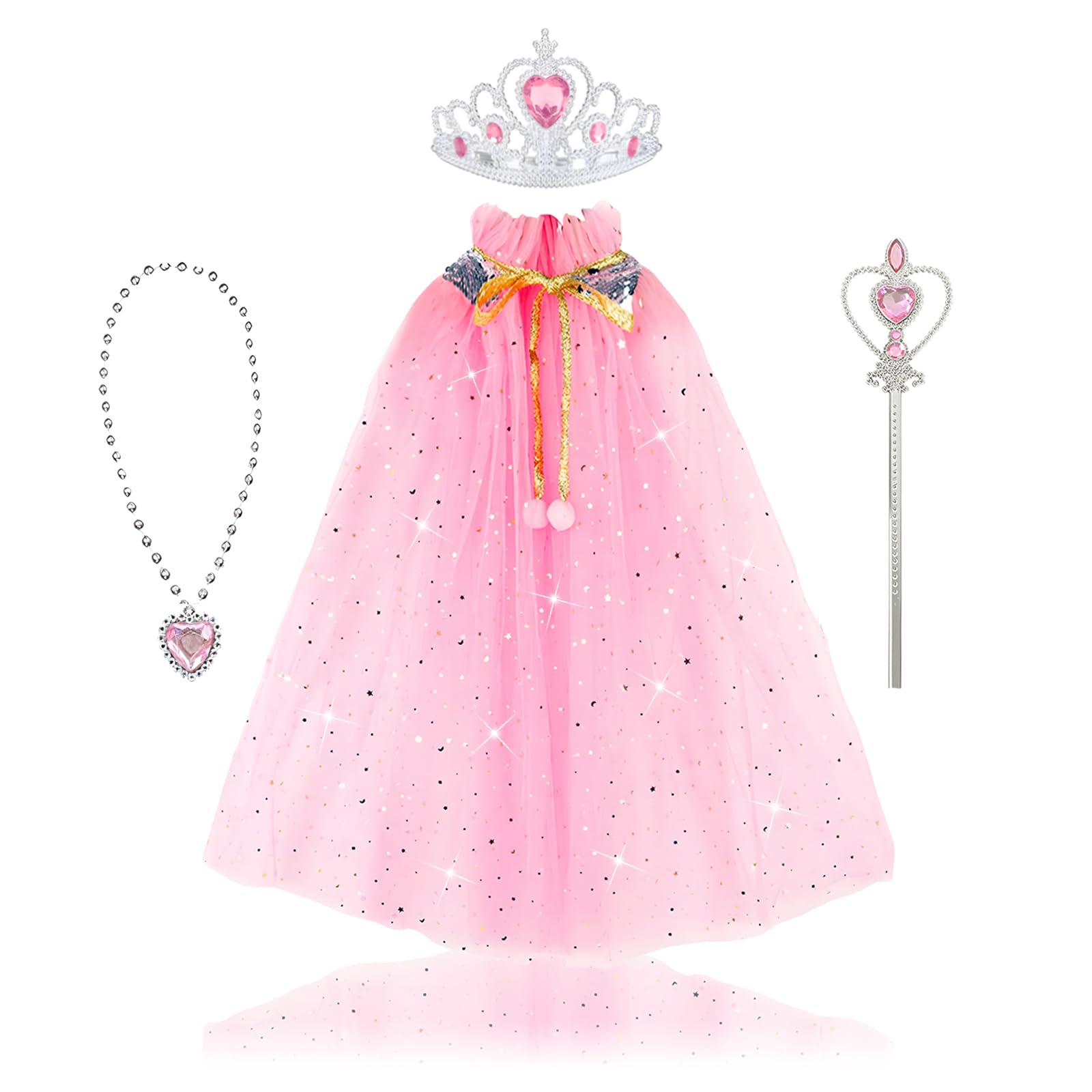 LURVOUS 4 Pcs Princess Costume Set, Princess Cape Princess Cloak Princess Fancy Dress
