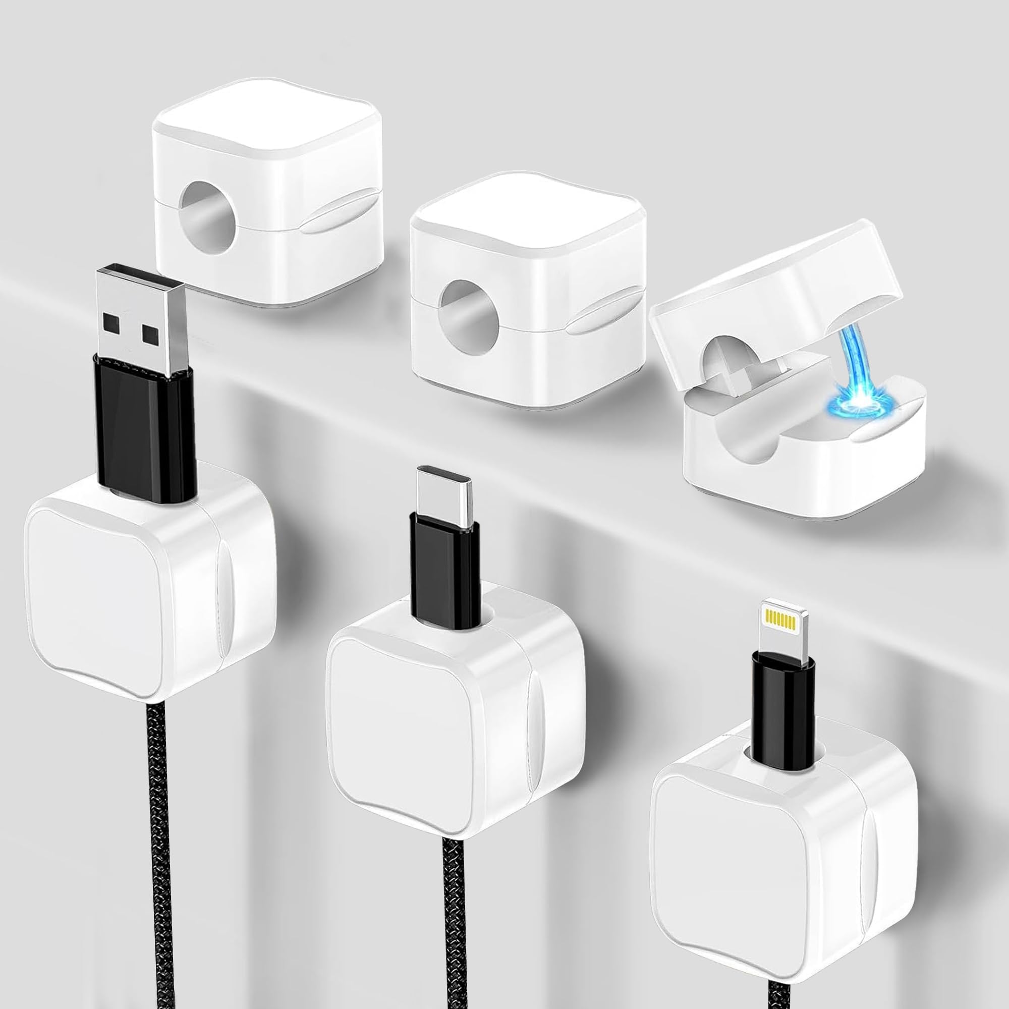 8 Pack White Magnetic Cable Clips, Cord Organizer for Desk, Grizzly Supply Under Desk Cable Management, Strong Adhesive Wire Holder for Home Office Phone Car Wall Desktop Nightstand-image-49