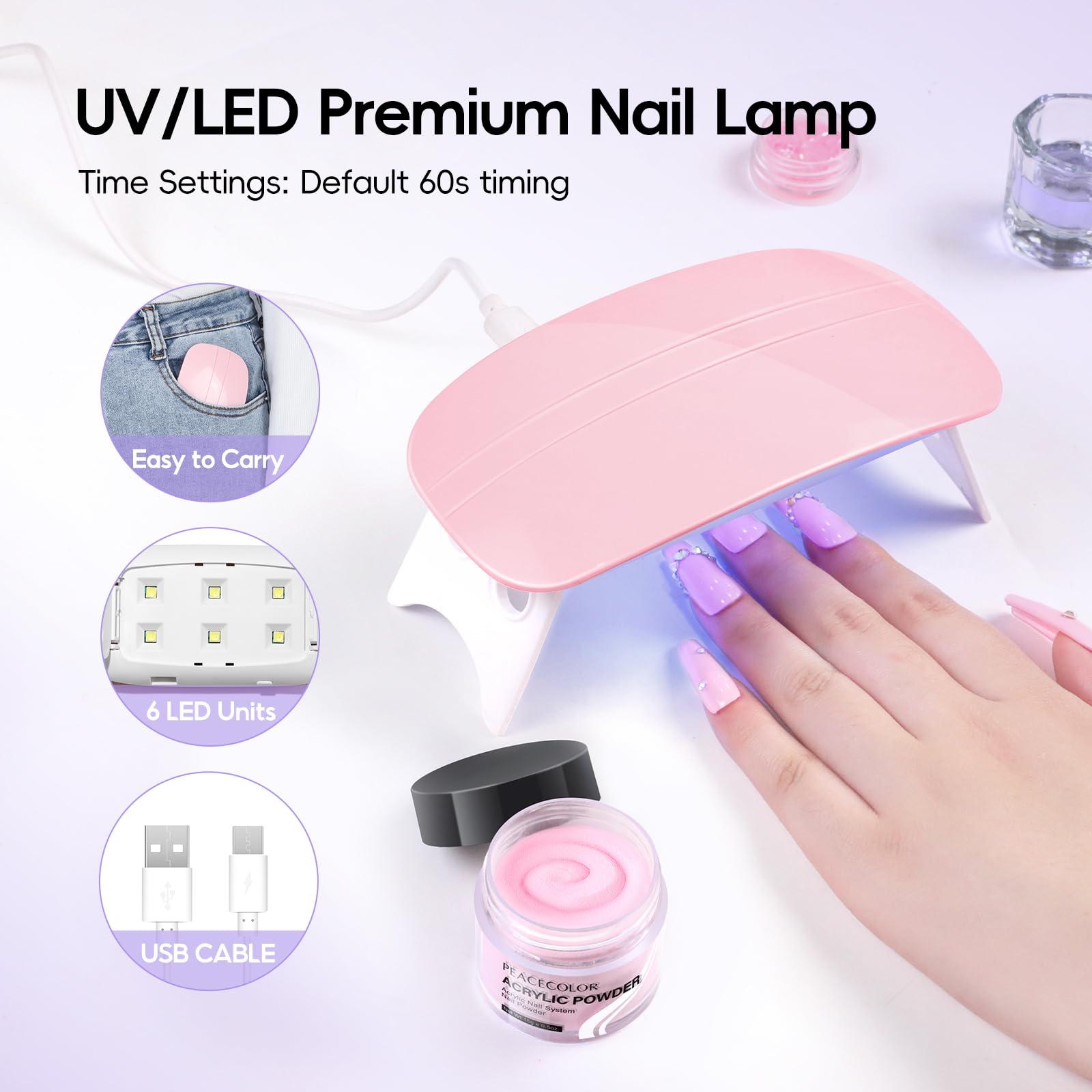 PEACECOLOR Kit Ongle Acrylique Complet En Gel Avec Ponceuse Pour Ongles, 11 Couleurs Poudre Acrylique, 3 Couleurs de Vernis à Ongles Gel et Outils Nail Art Pour Salon à Domicile