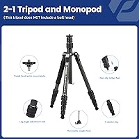Vista 5 de Fotopro Trípode de viaje de fibra de carbono de 59”, Trípode de monopié 2 en 1 ligero, Trípode compacto profesional para cámara DSLR, Carga de hasta