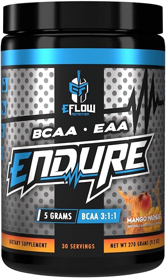 eFlow Nutrition Endure BCAA Plus EAA - Essential Amino Acids Electrolyte Powder Intra Workout - Improve Energy, Recovery and Performance - Mango Madness (30 Servings)