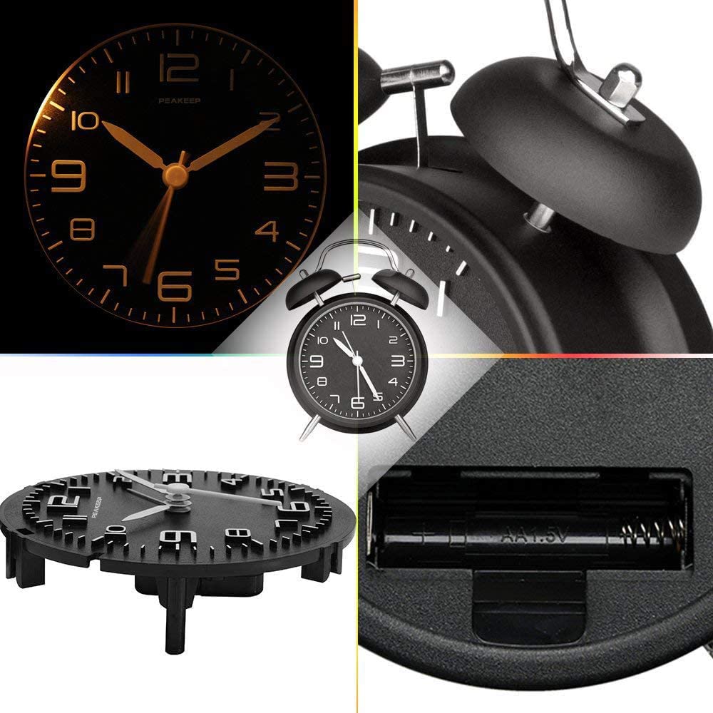 Réveil Analogique Rétro - Double Cloche Avec Sans Tic-tac - Vintage - Rechargeable - À Quartz Fort - Avec Veilleuse - Pour Enfants - Sommeil Profond - Vert