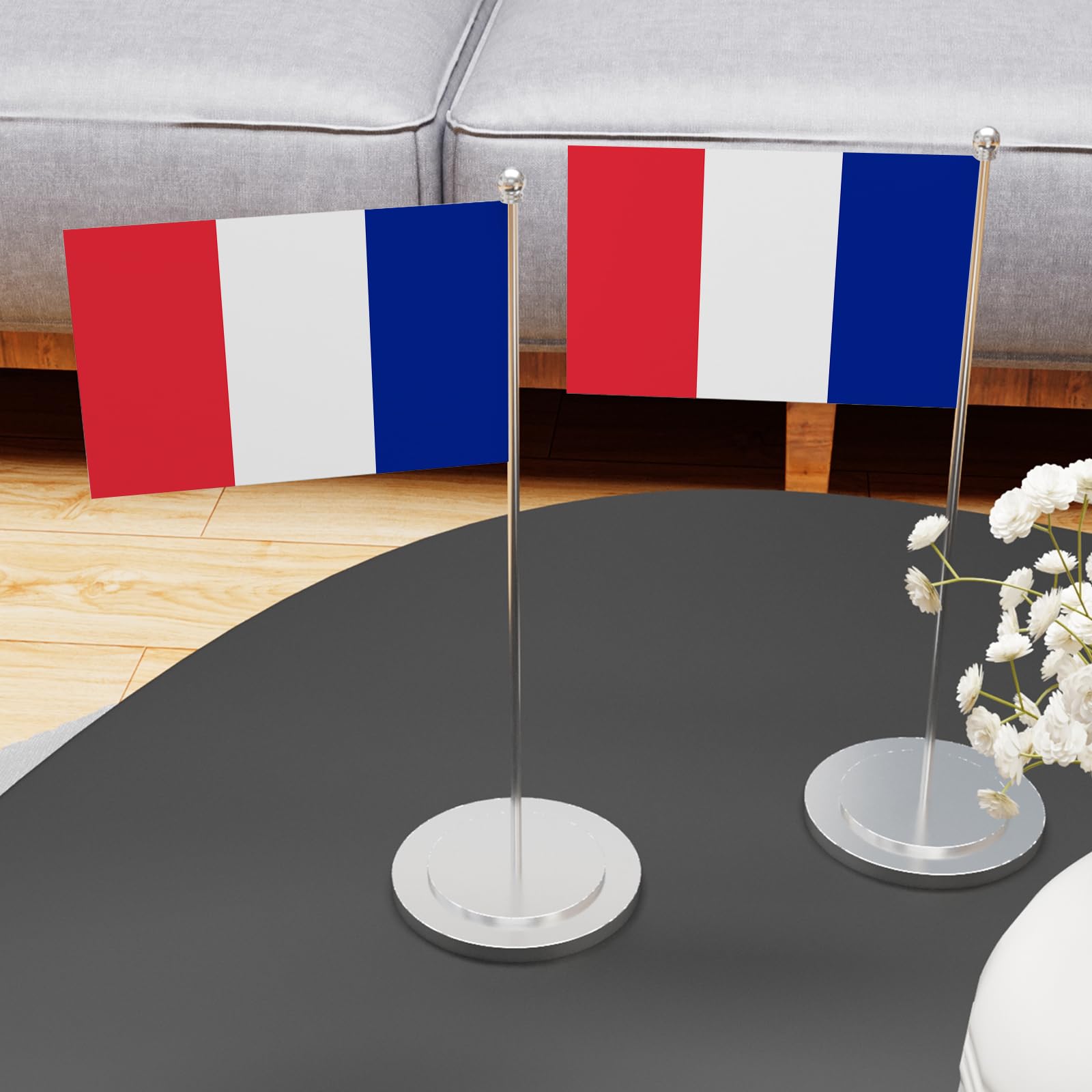Drapeau De Table France 21x14 Cm - Petit Drapeau Français Pour Bureau - Polyester Haute Qualité - Base Incluse