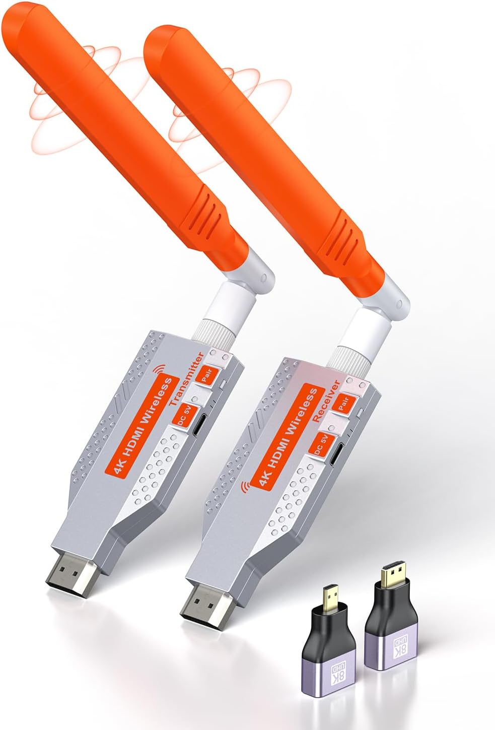 Wireless HDMI 4K Transmitter with 1 Receiver, 2160P Output, 350FT Long Range, 5.8G Low Lag Extender, Silvery Metal for PC/Laptop/Projector/TV/Monitor